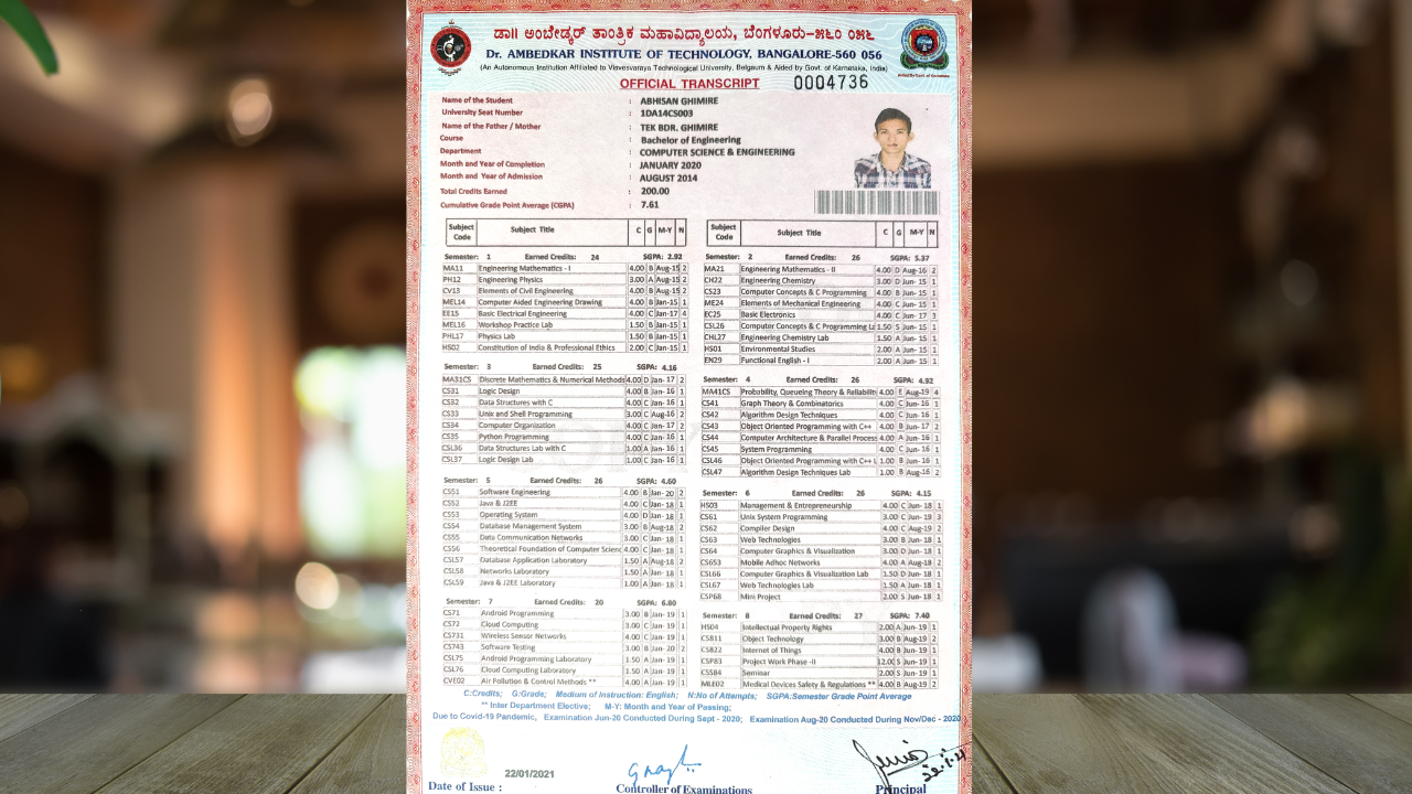 B.E. Transcript